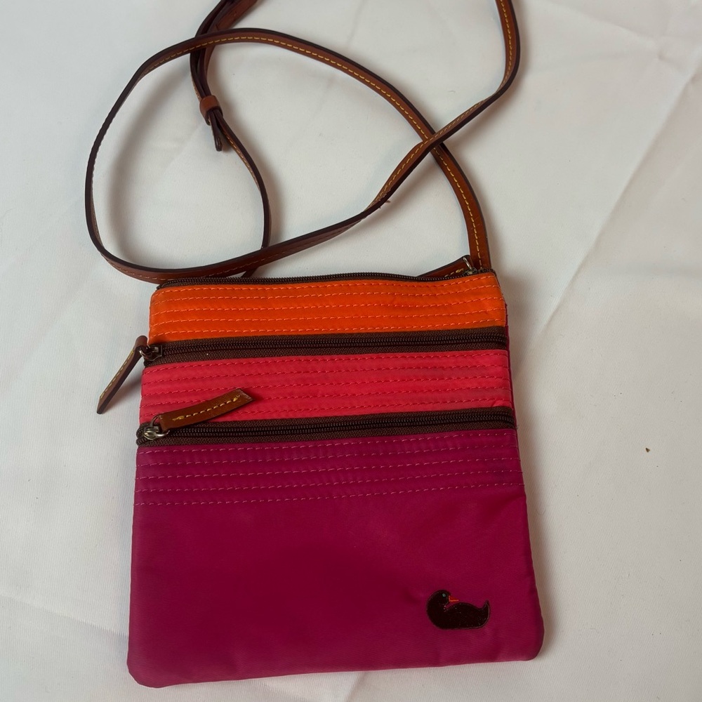 Dooney & Bourke Nylon North South Triple Zip Crossbody Bag Orange Pink